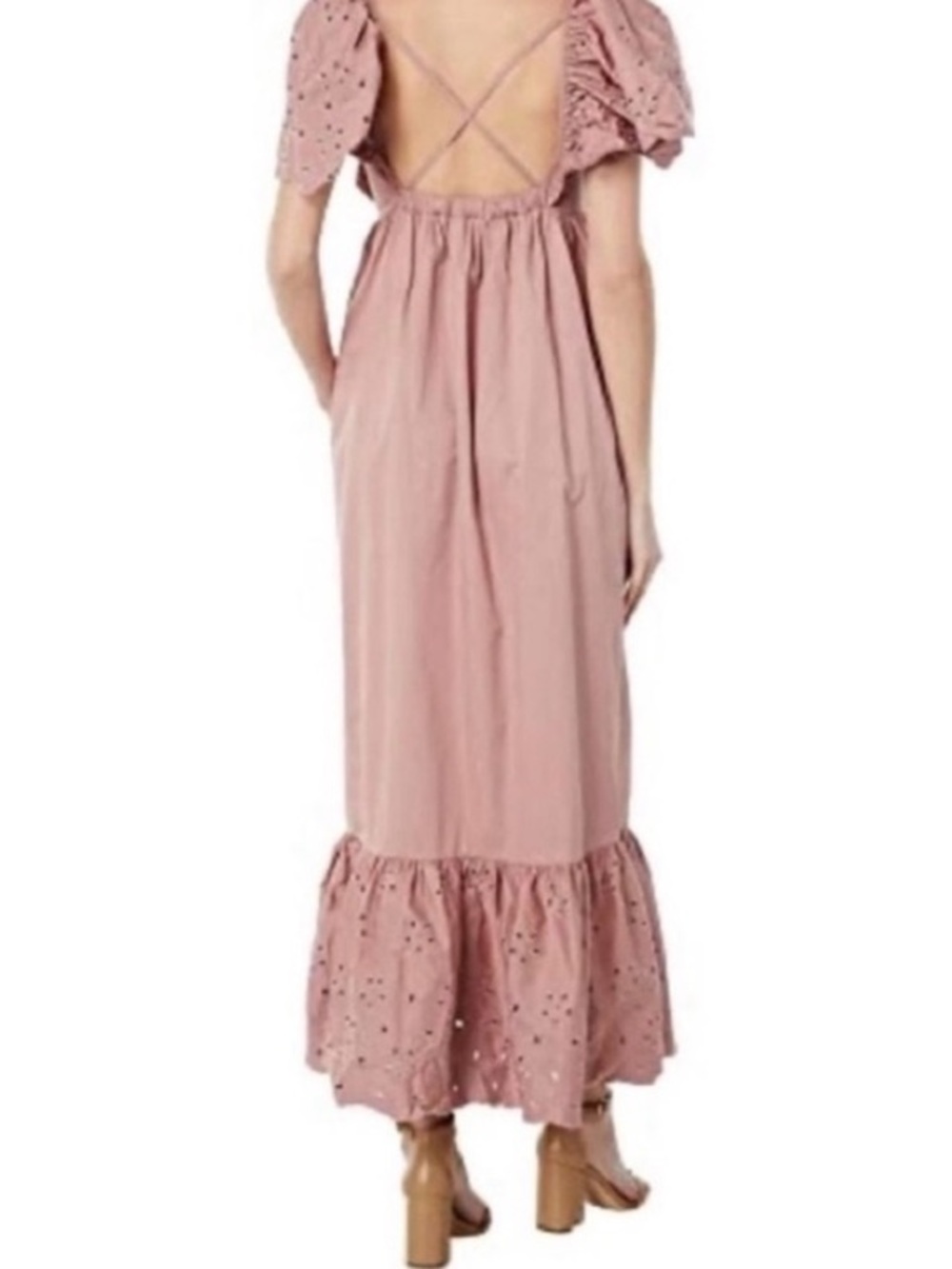 En Saison Barnette Maxi Dress Dusty Rose Mauve Cotton Eyelet Open Back Pockets - Picture 3 of 16